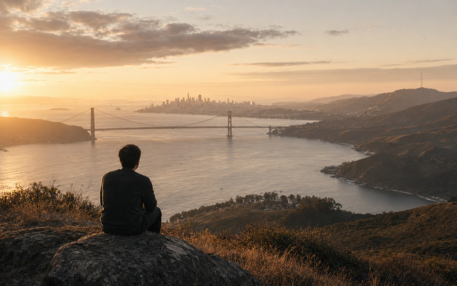 Cinematic Bay Area landscape at golden hour
